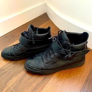 Giuseppe Zanotti Black Leather Eagle High Top Sneakers, EU Size 43, USA 10